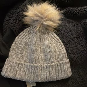 J Crew grey rib knit beanie with Pompom nwt